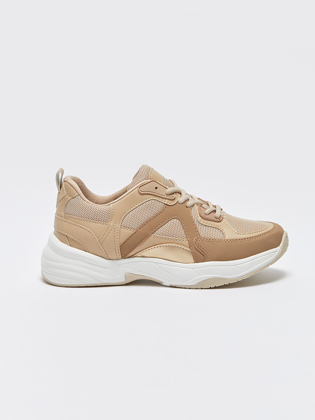 Bej Bağcıklı Renk Bloklu Kadın Spor Ayakkabı-1