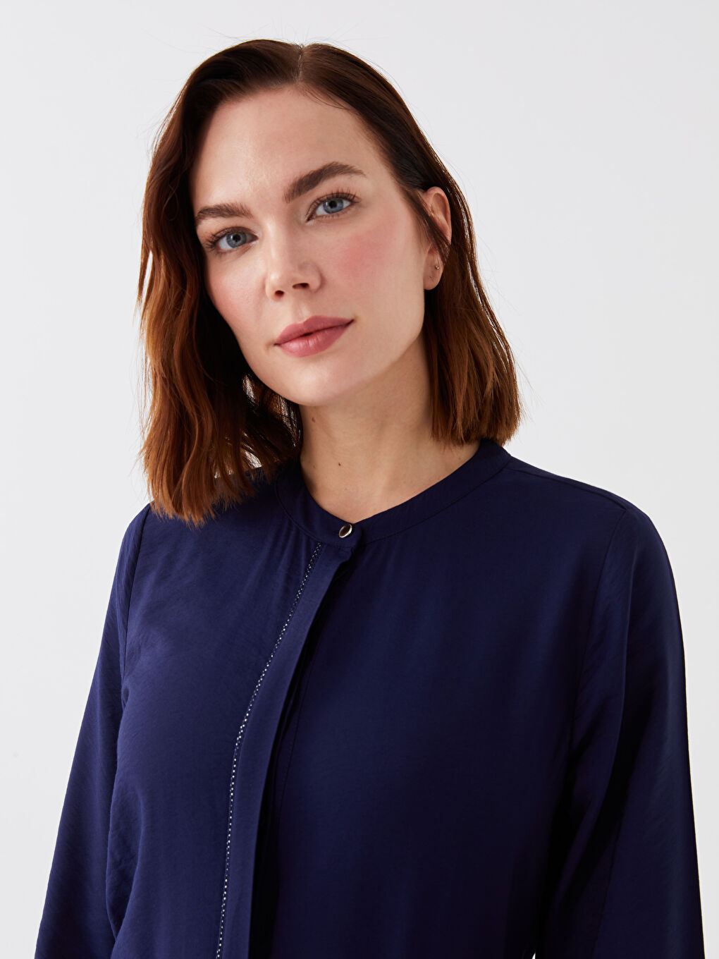 Grandad Collar Plain Long-Sleeve Women's A-Line Dress -S3FT60Z8-E1J