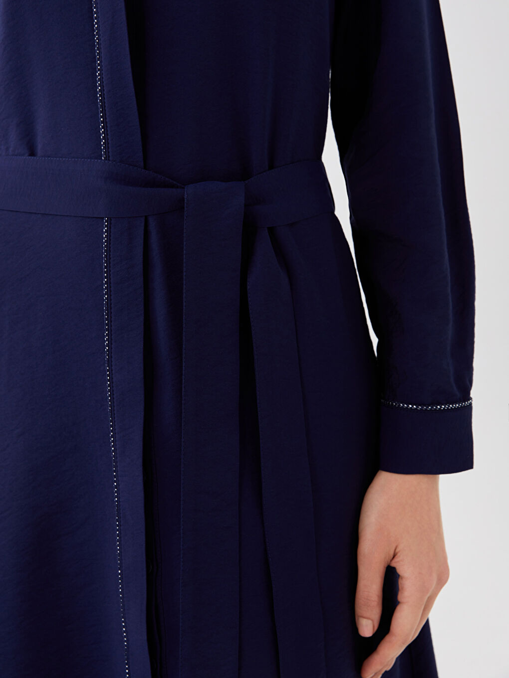 Grandad Collar Plain Long-Sleeve Women's A-Line Dress -S3FT60Z8-E1J