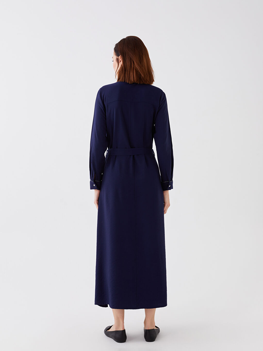 Grandad Collar Plain Long-Sleeve Women's A-Line Dress -S3FT60Z8-E1J