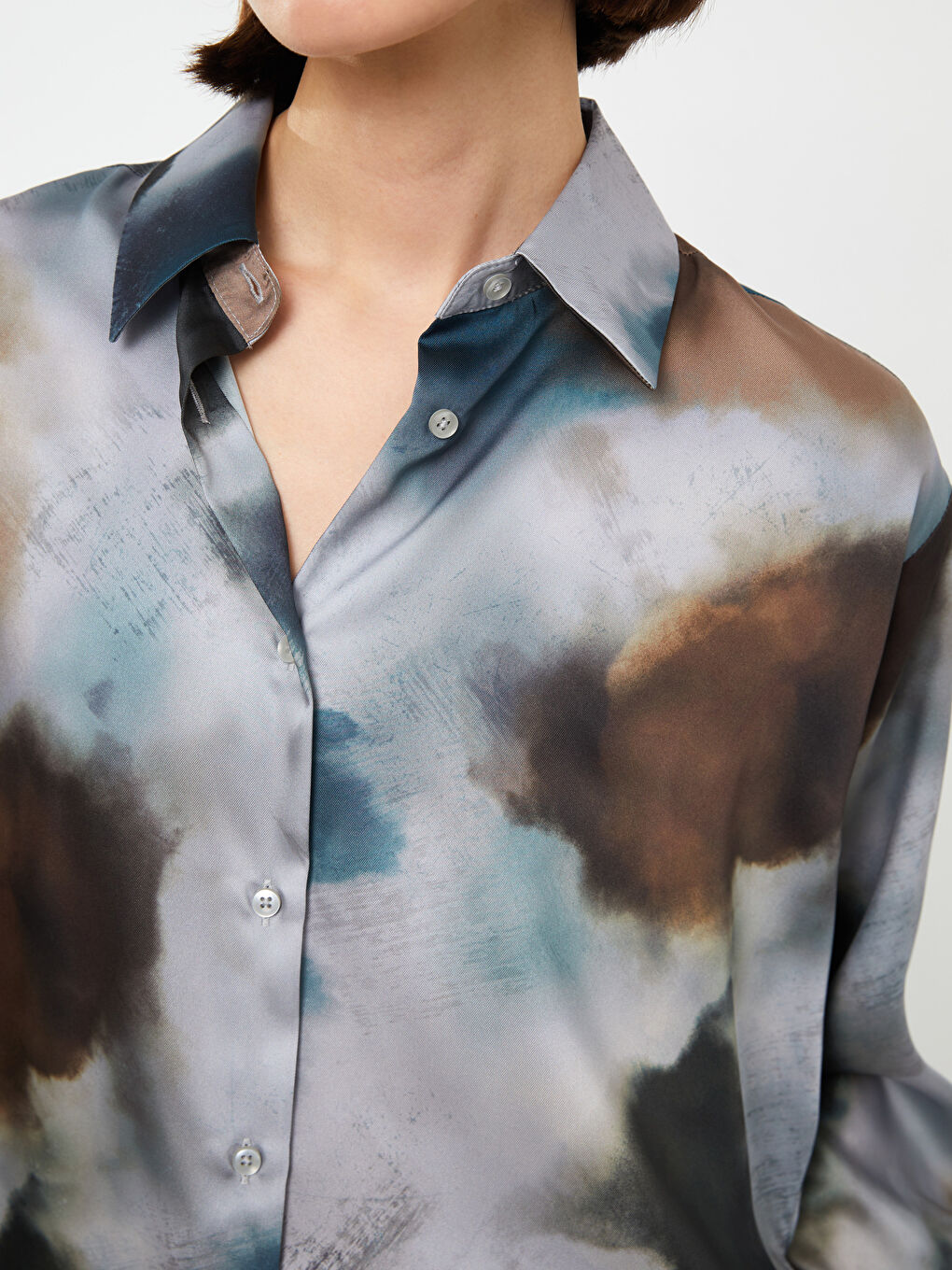 Cămașă Supradimensionată din Satin pentru Femei cu Model-2