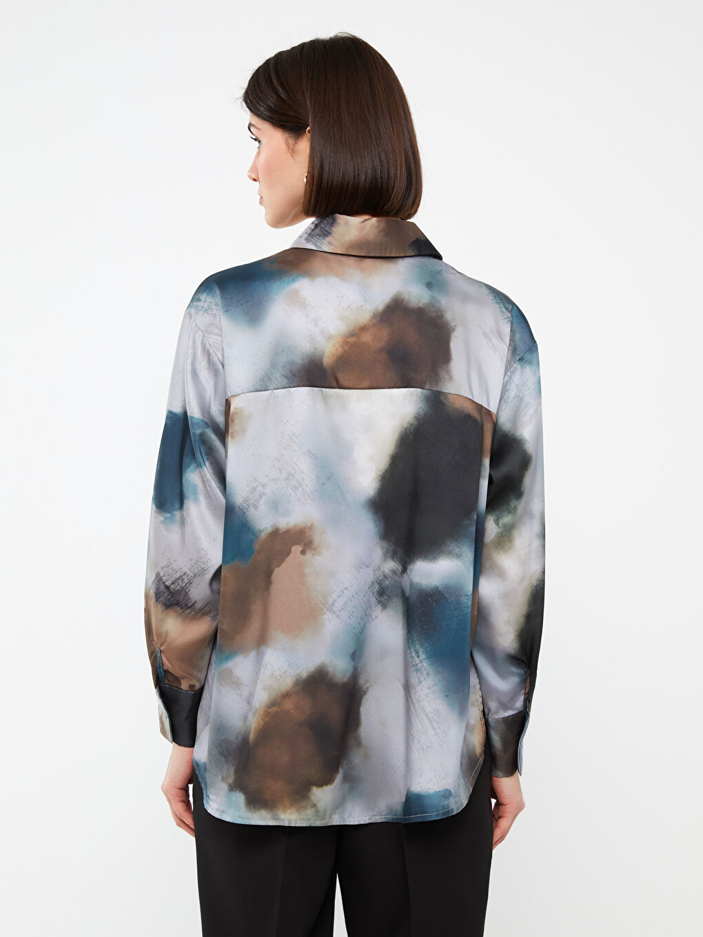 Cămașă Supradimensionată din Satin pentru Femei cu Model-3