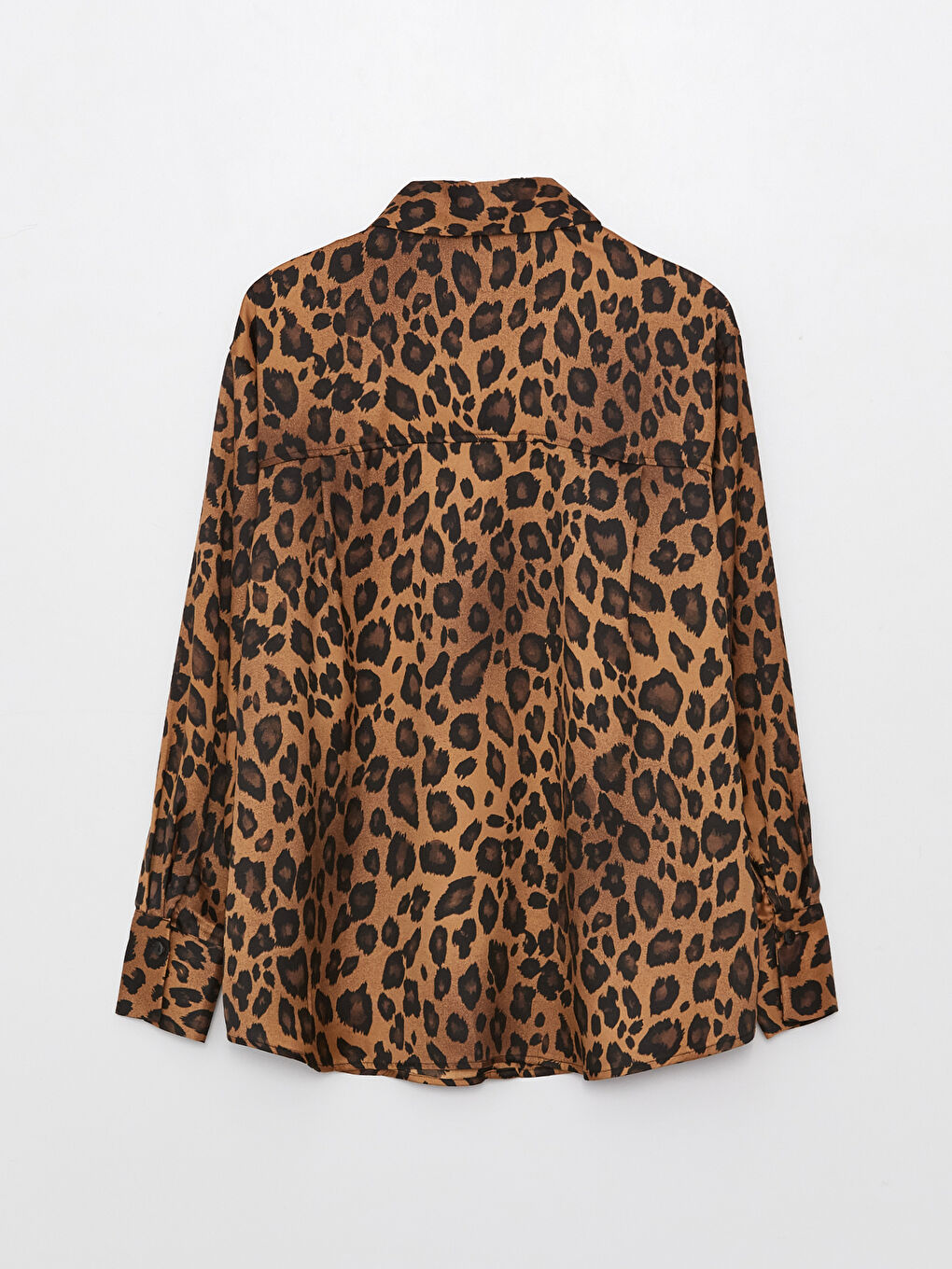 Kahverengi Desenli Oversize Saten Kadın Gömlek-6