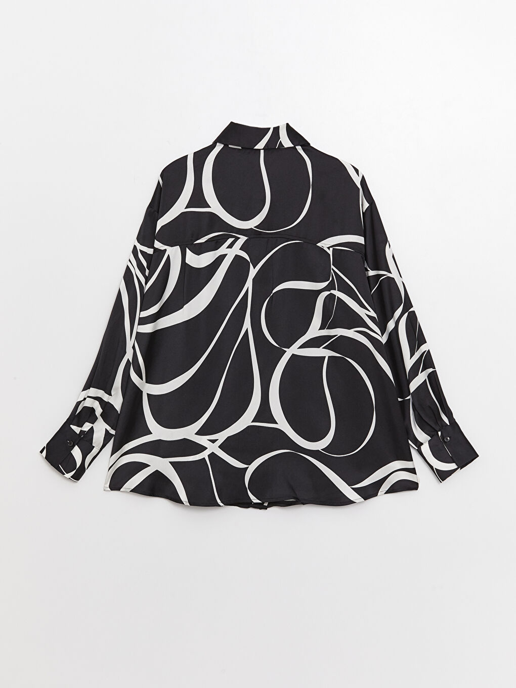 Ekru Desenli Oversize Saten Kadın Gömlek-6