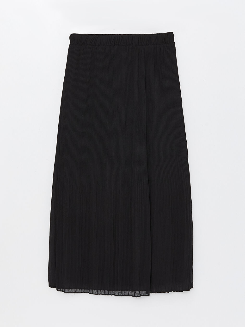 Siyah Beli Lastikli Düz Şifon Kadın Pileli Etek-5