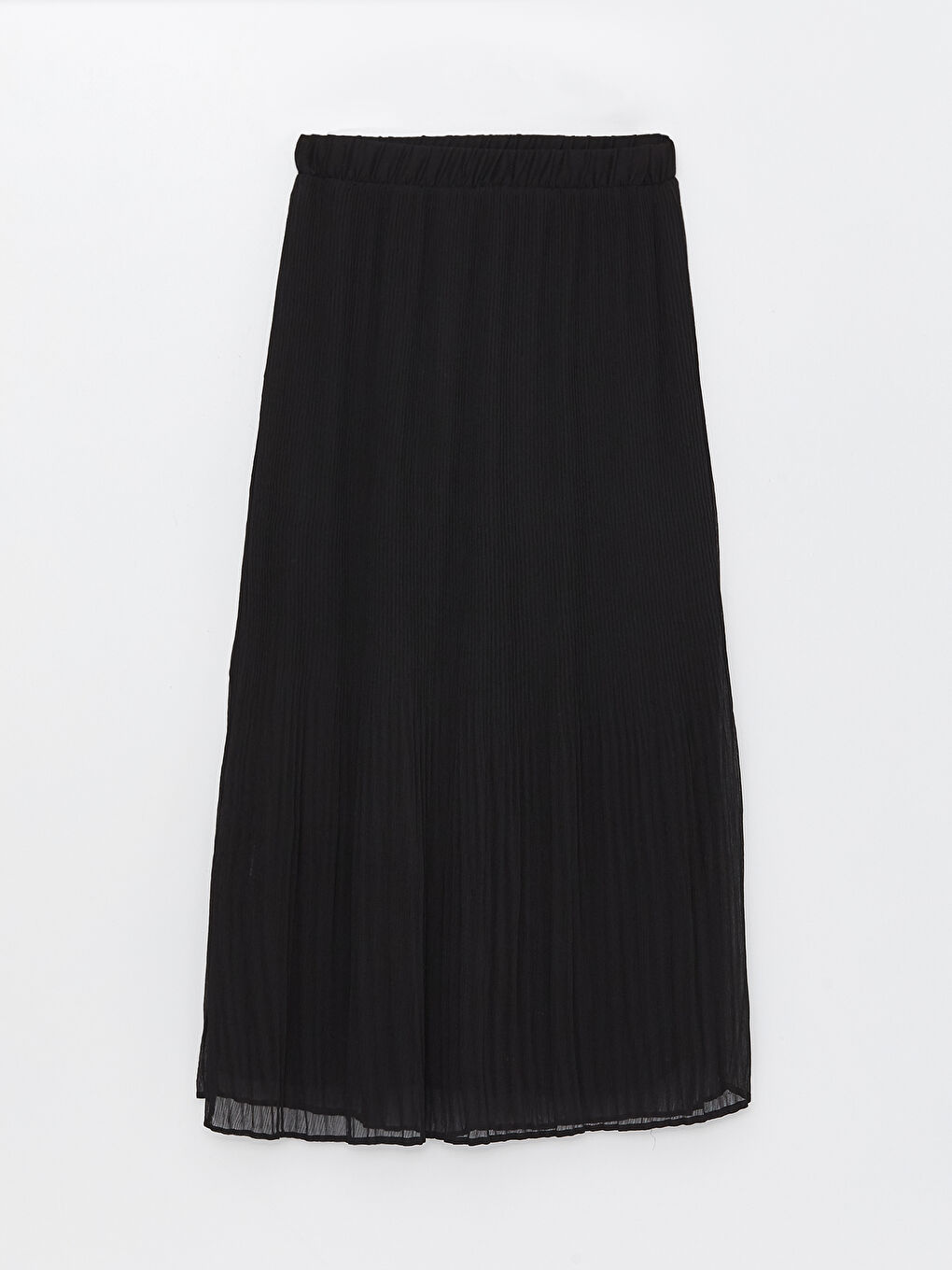 Siyah Beli Lastikli Düz Şifon Kadın Pileli Etek-6