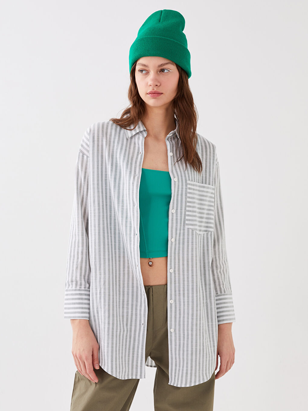 Striped Oversize Women's Shirt Tunic-2