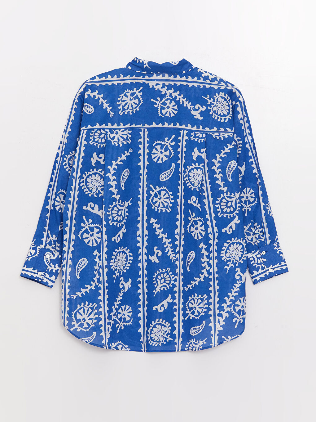 Mavi Desenli Uzun Kollu Vual Kadın Gömlek Tunik-6