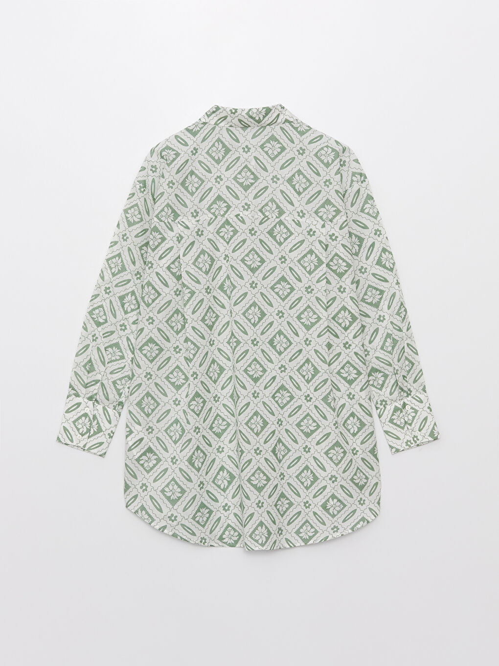 قميص تونيك نسائي كم طويل منقوش من قماش الفوال-5