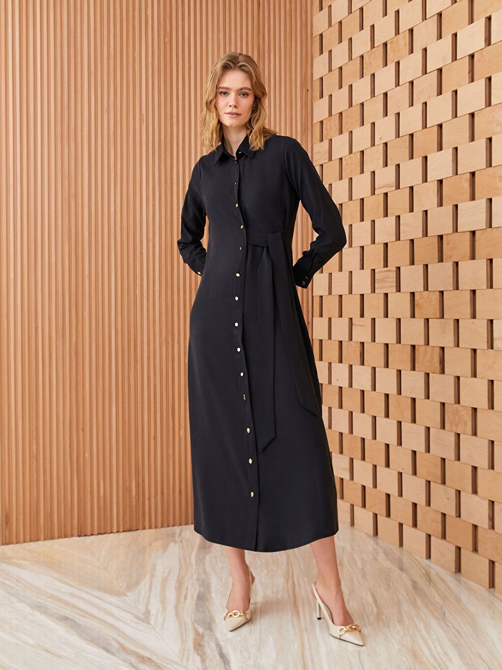 Plain Long Sleeve Women Shirt Dress -S3FT72Z8-RQL