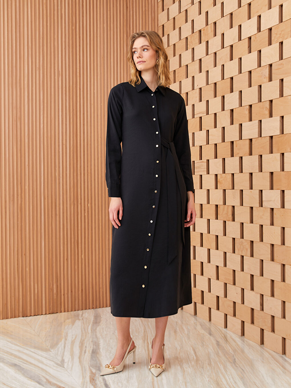 Plain Long Sleeve Women Shirt Dress -S3FT72Z8-RQL