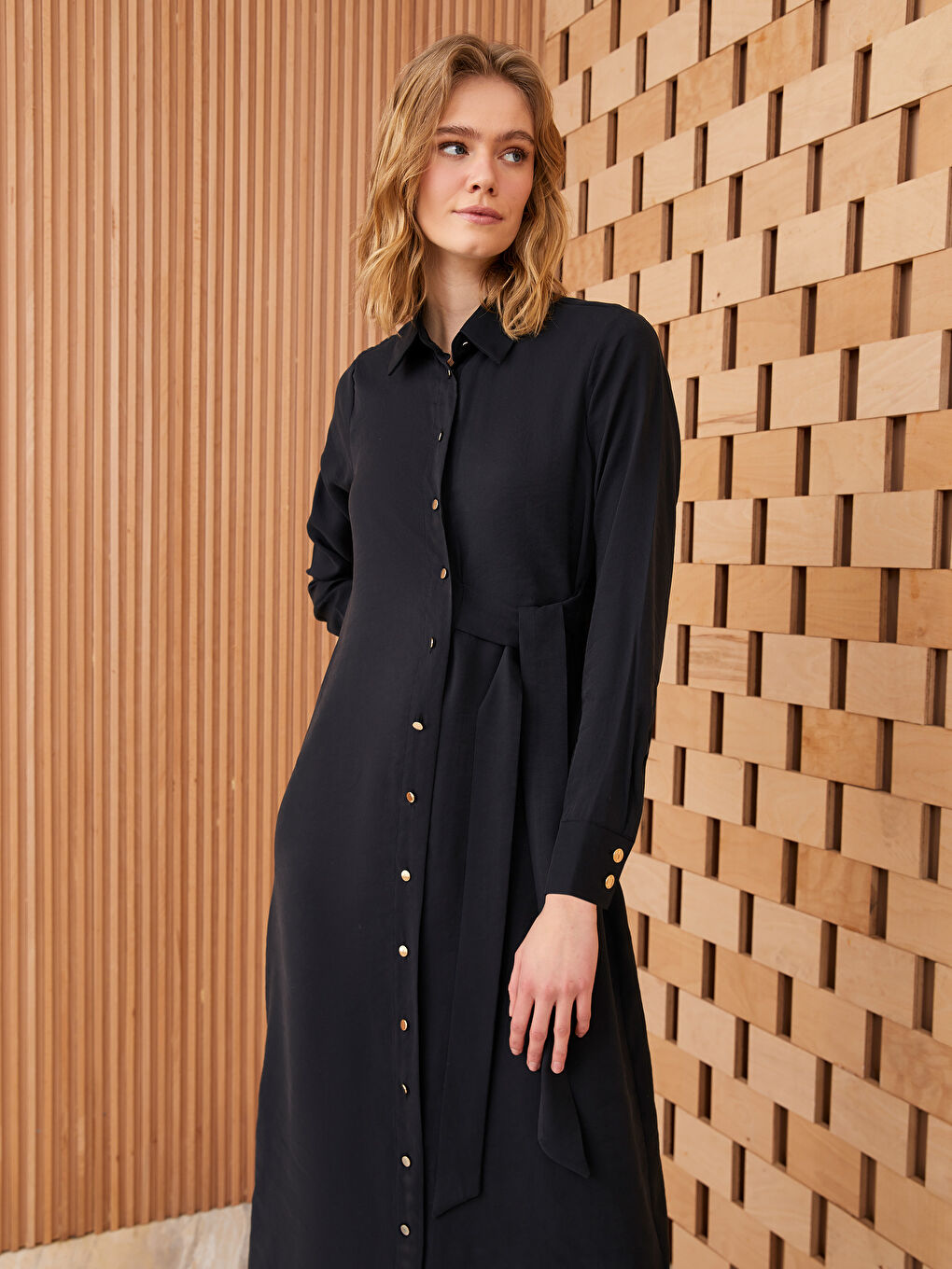 Plain Long Sleeve Women Shirt Dress -S3FT72Z8-RQL