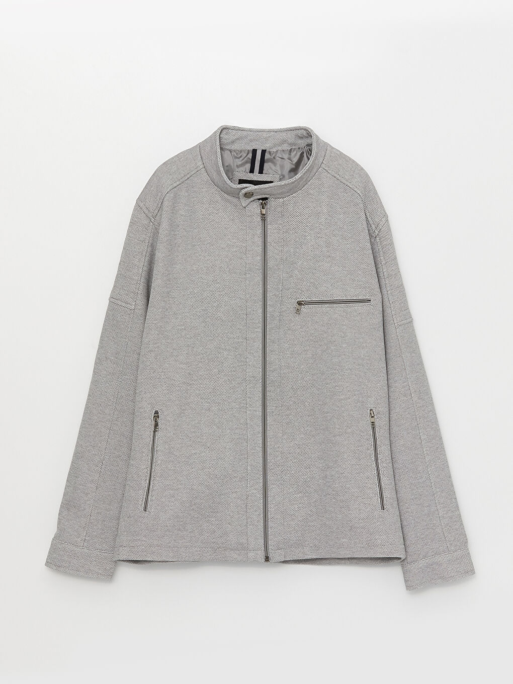 Gri Slim Fit Biker Yaka Erkek Mont