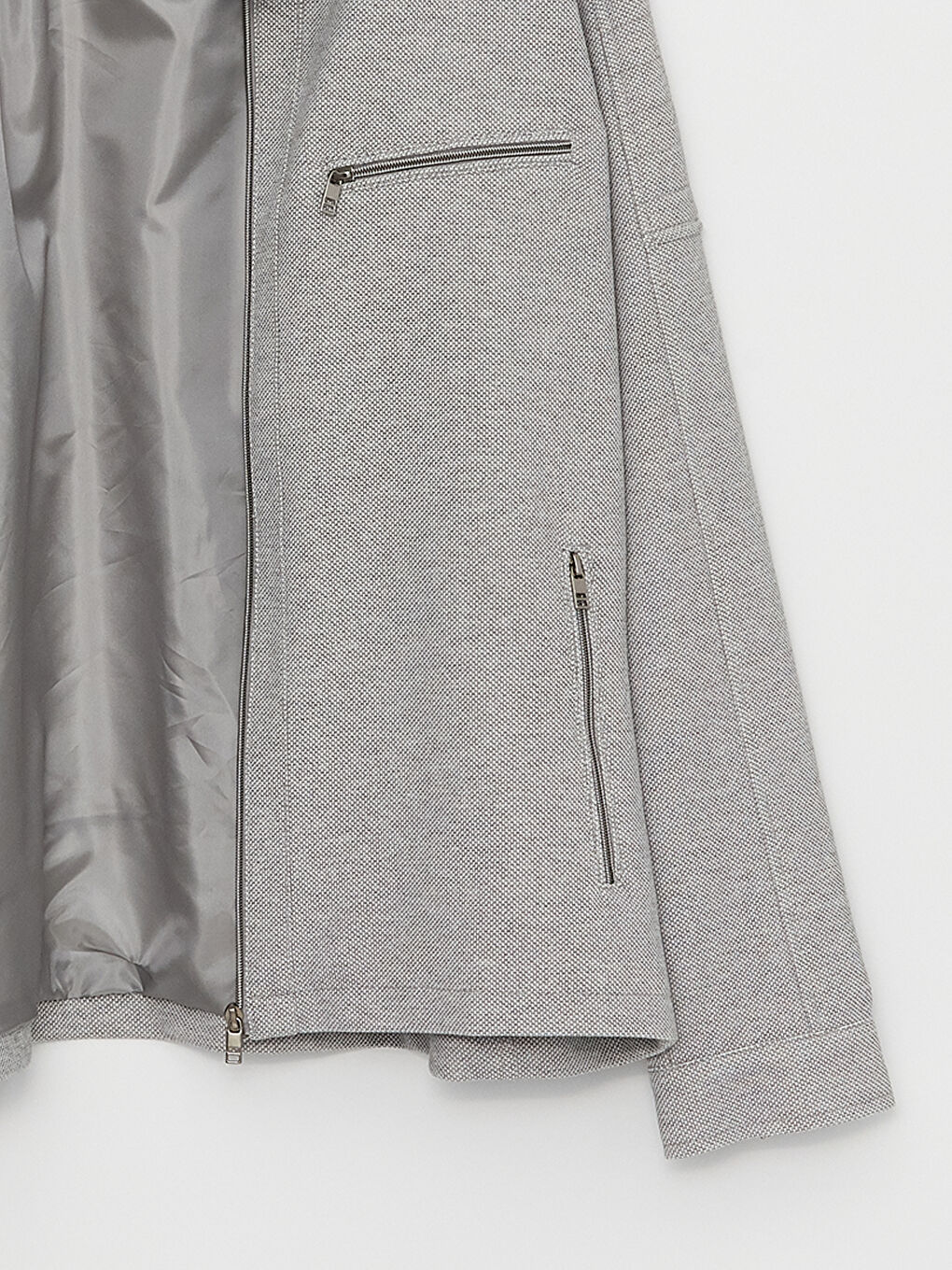 Gri Slim Fit Biker Yaka Erkek Mont-2