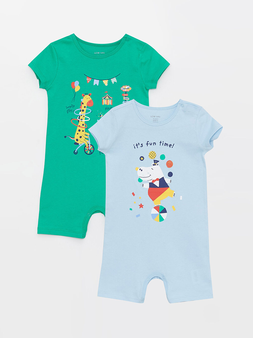 Crew Neck Short Sleeve Printed Baby Boy Rompers 2 Pack