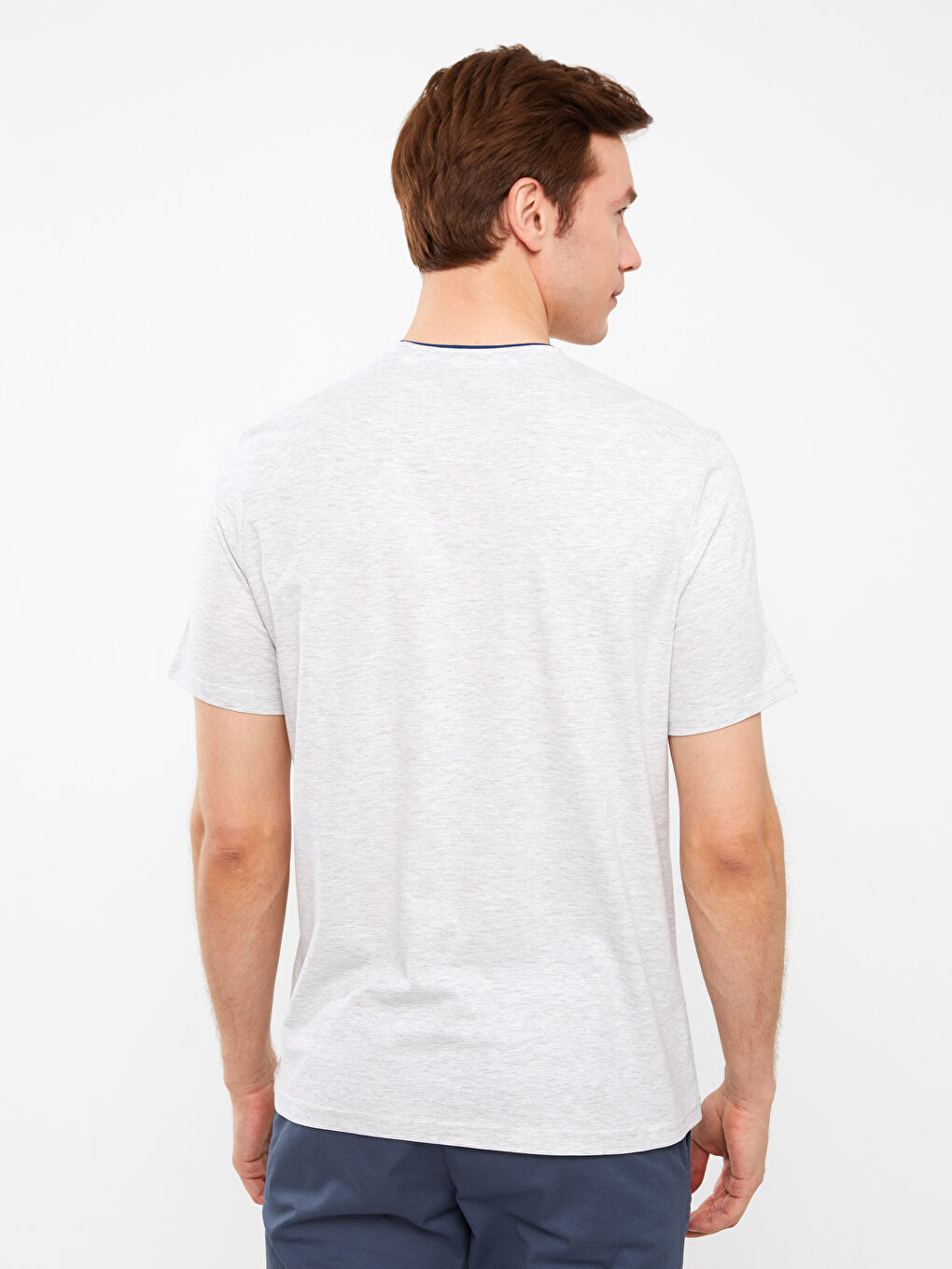 Bej Bisiklet Yaka Kısa Kollu Baskılı Penye Erkek Tişört-4