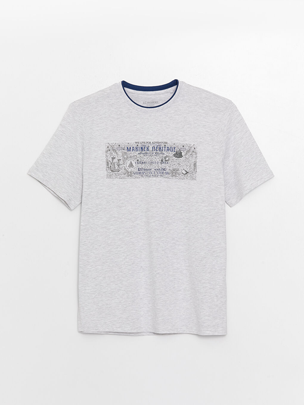 Bej Bisiklet Yaka Kısa Kollu Baskılı Penye Erkek Tişört-5