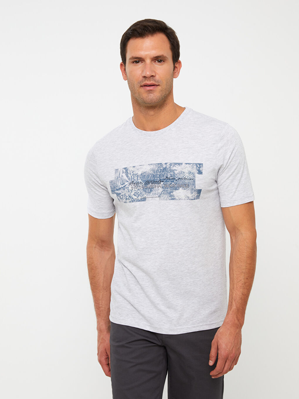Crew Neck Short Sleeve Printed Combed Cotton Men's T-shirt