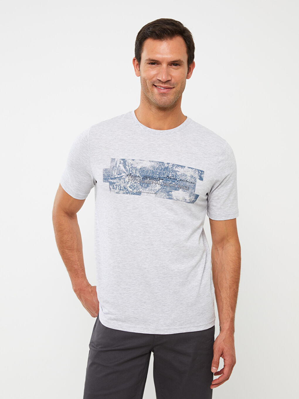 Crew Neck Short Sleeve Printed Combed Cotton Men's T-shirt-1