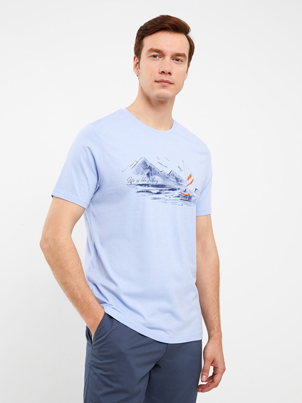 Crew Neck Short Sleeve Printed Combed Cotton Men's T-shirt