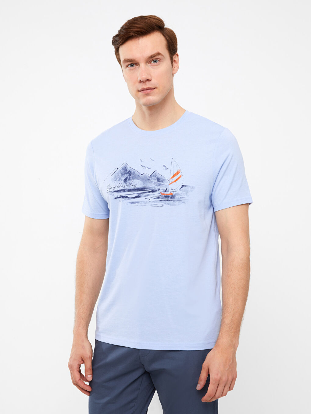 Crew Neck Short Sleeve Printed Combed Cotton Men's T-shirt-1