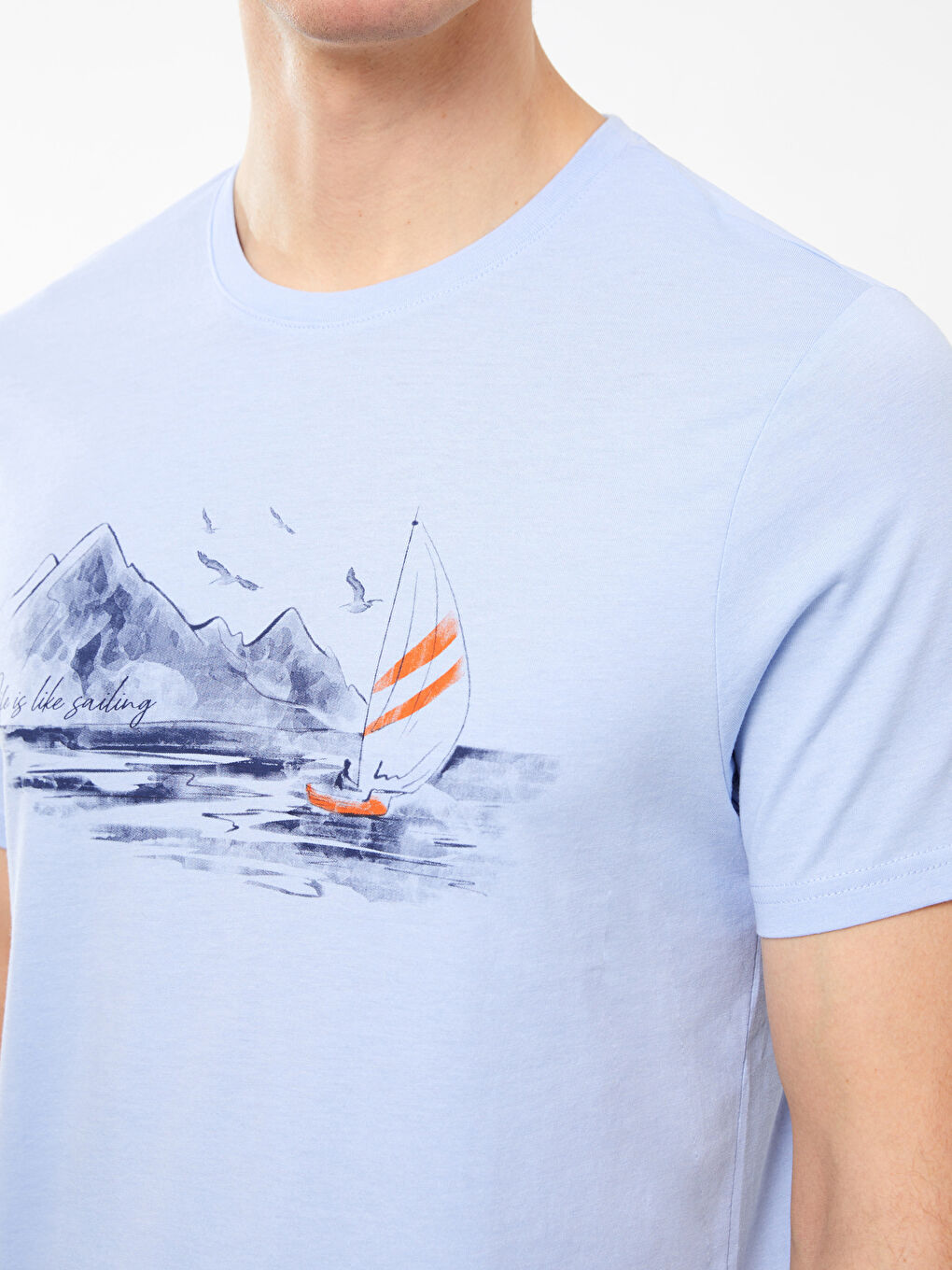 Crew Neck Short Sleeve Printed Combed Cotton Men's T-shirt-3