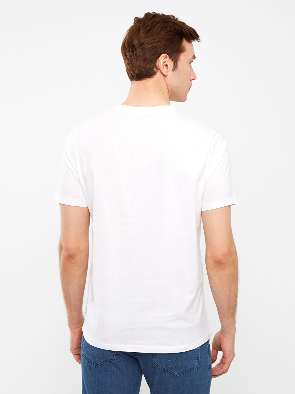 Beyaz Bisiklet Yaka Kısa Kollu Baskılı Penye Erkek Tişört-6