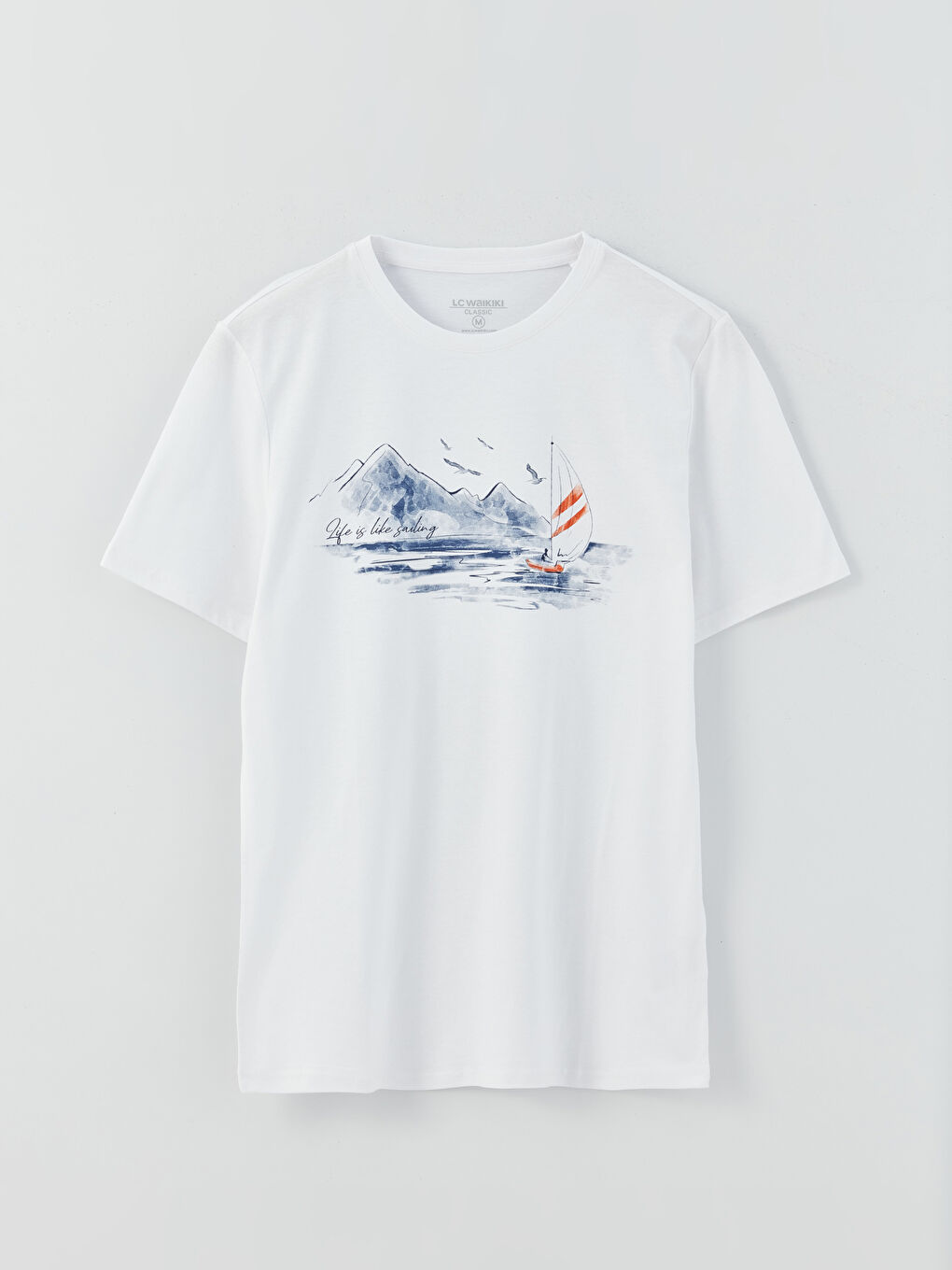 Beyaz Bisiklet Yaka Kısa Kollu Baskılı Penye Erkek Tişört-7