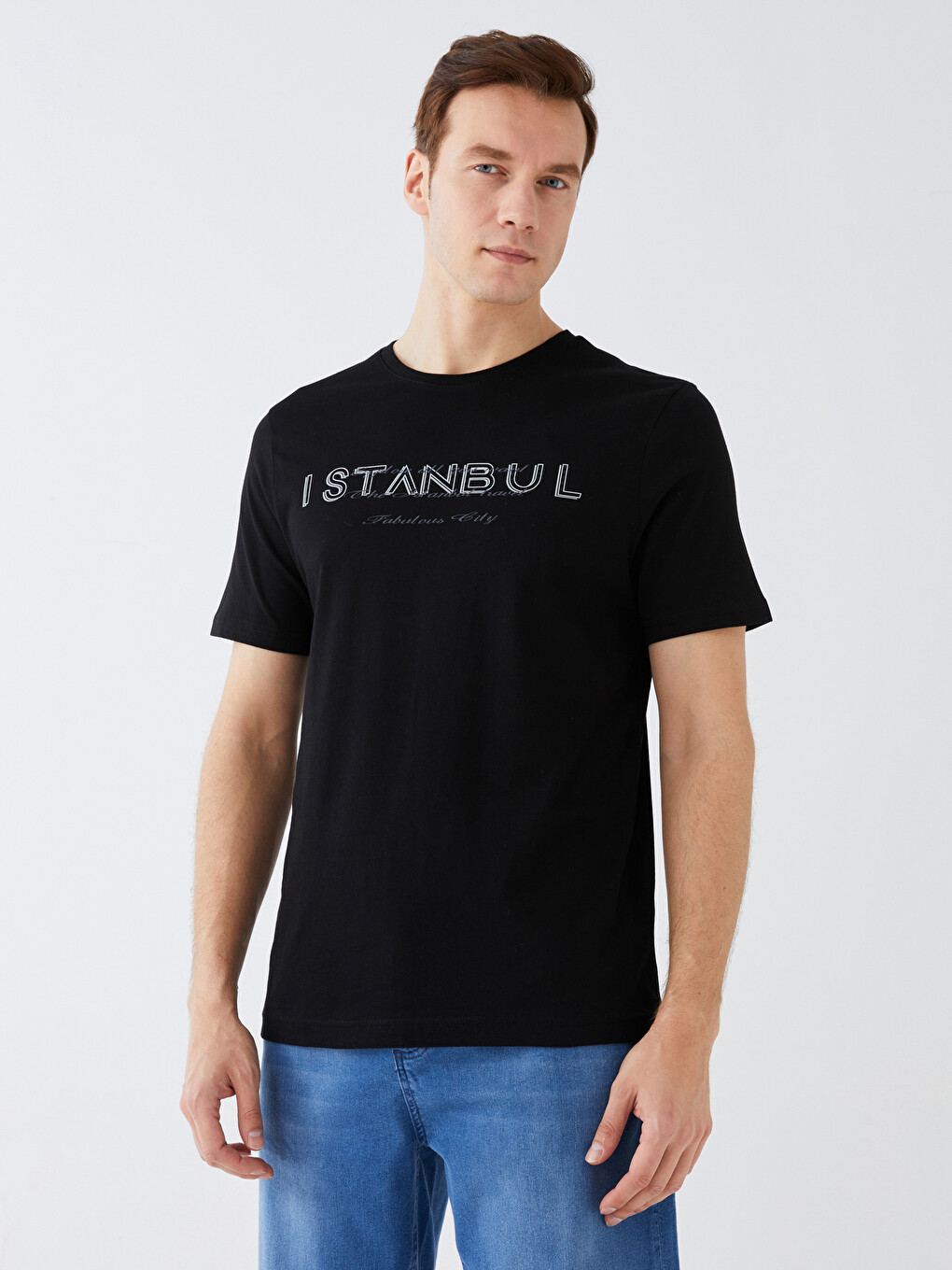 T-shirt Penje Me Jakë Të Rrumbullakët, Mëngë Të Shkurtra Dhe Stampim Stambolli Për Burra-2