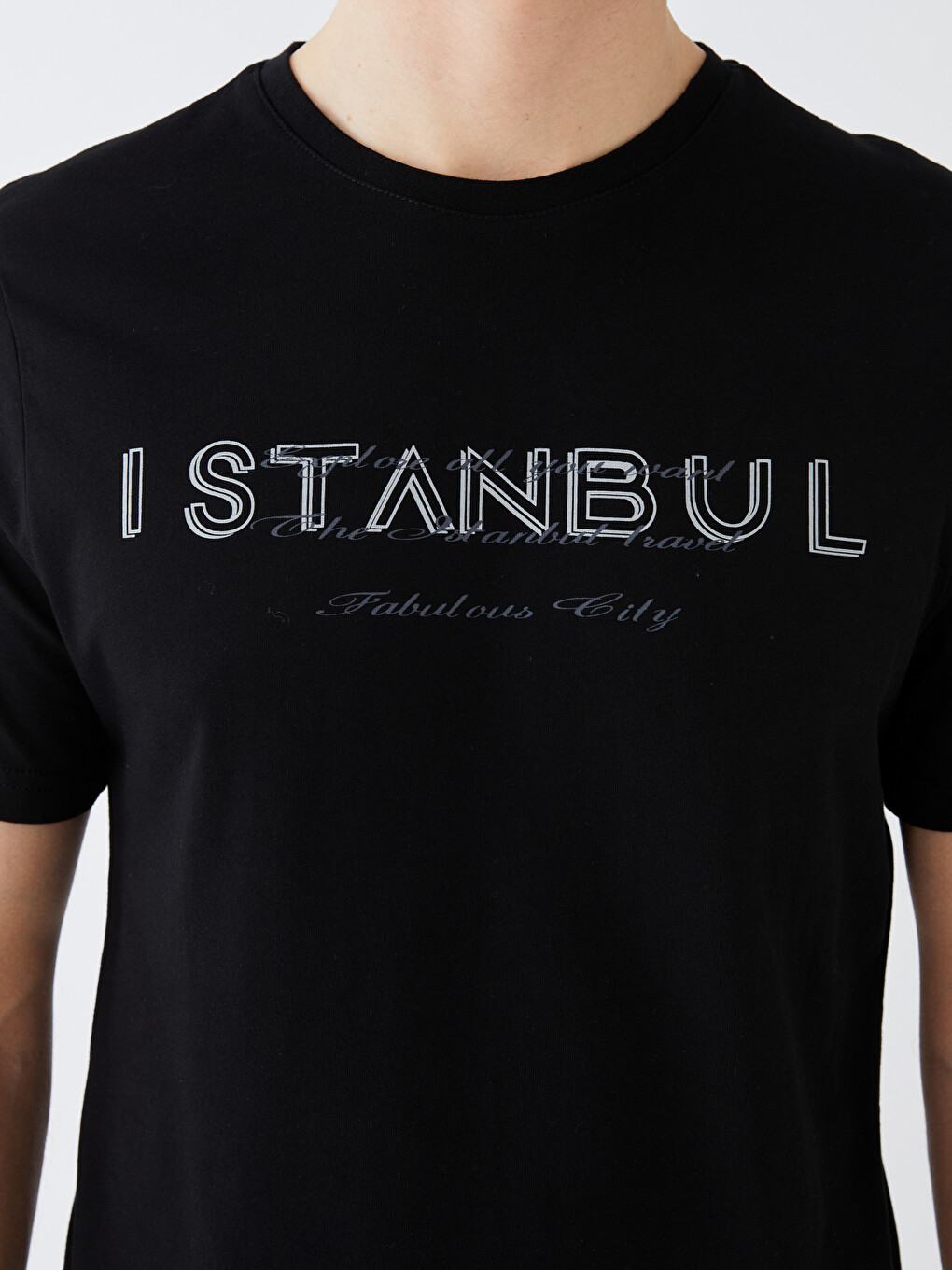 T-shirt Penje Me Jakë Të Rrumbullakët, Mëngë Të Shkurtra Dhe Stampim Stambolli Për Burra-3