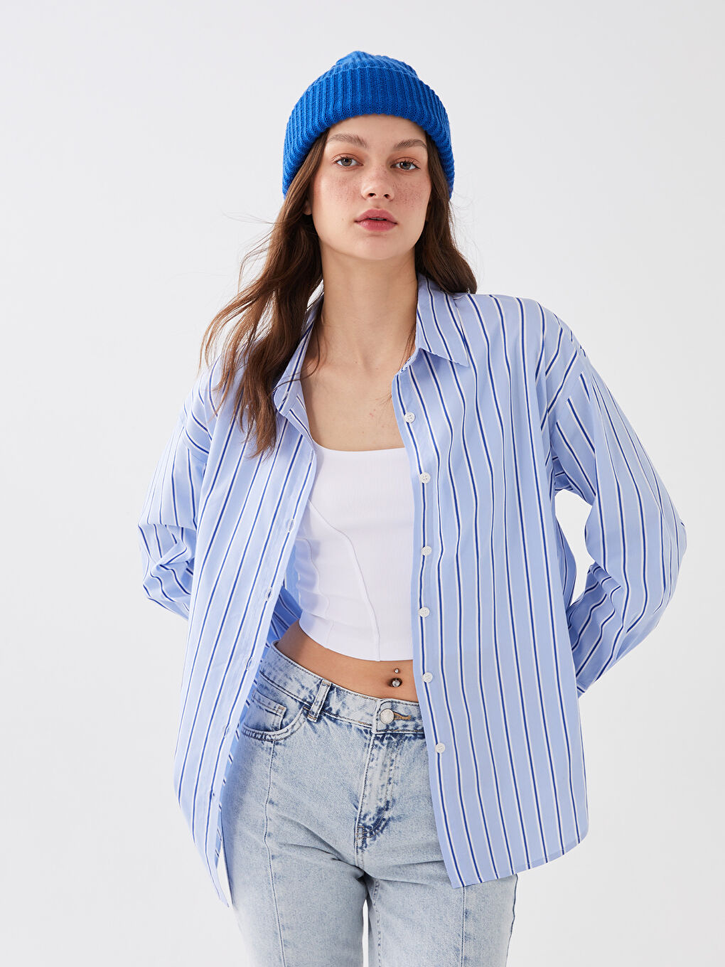 LC Waikiki Women's Striped Long Sleeve Shirt -S3FT87Z8-LEN