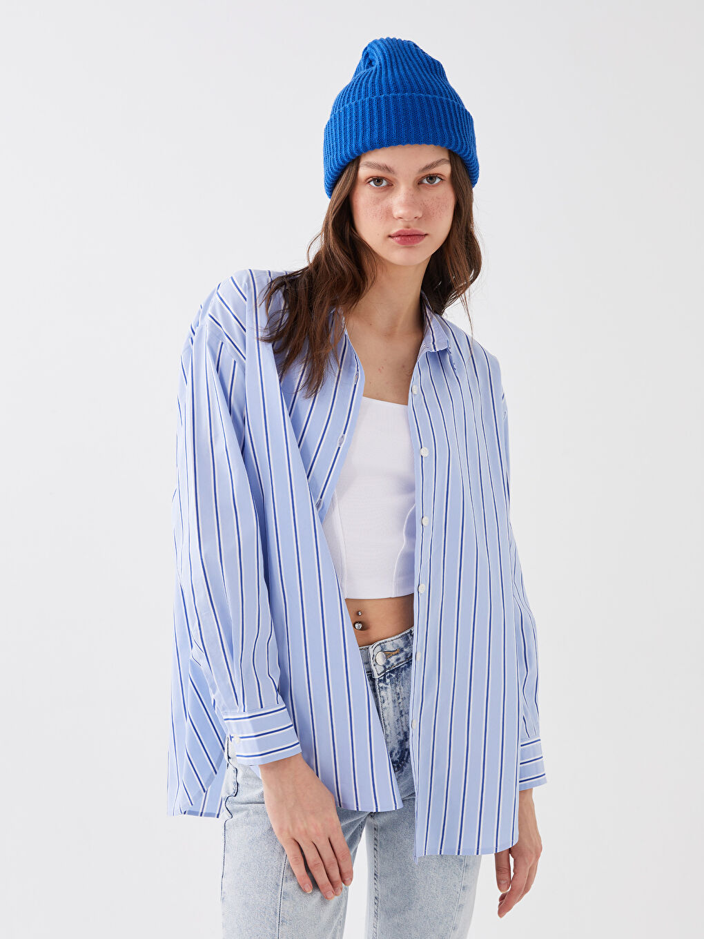 LC Waikiki Women's Striped Long Sleeve Shirt -S3FT87Z8-LEN
