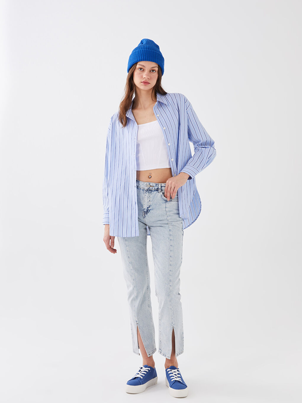 LC Waikiki Women's Striped Long Sleeve Shirt -S3FT87Z8-LEN
