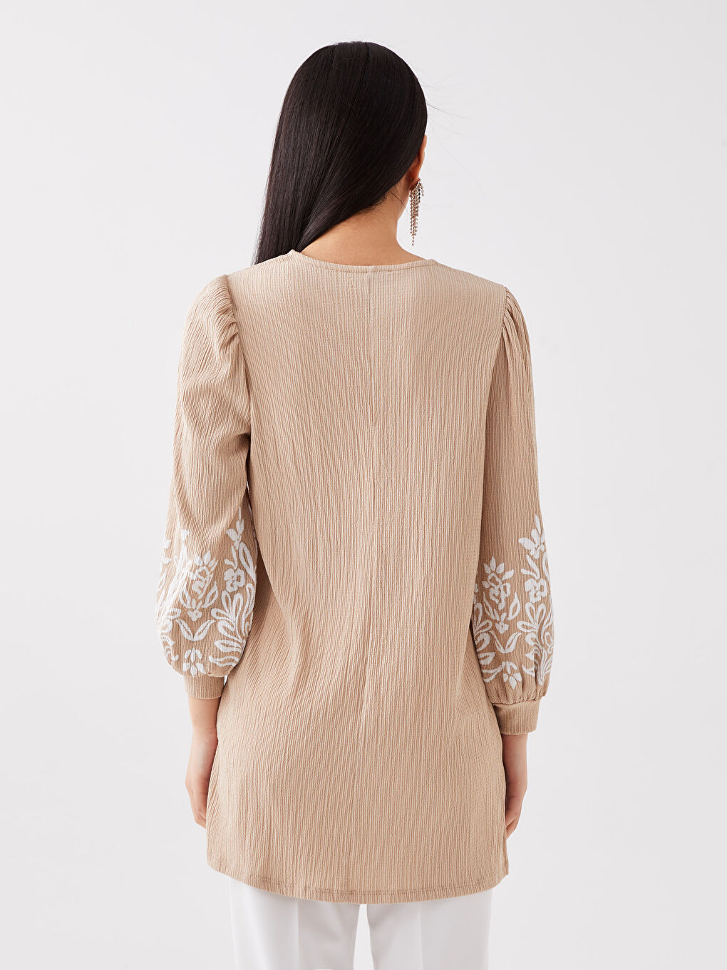 Tunică cu Guler Rotund, Imprimată, Mânecă Lungă pentru Femei-4