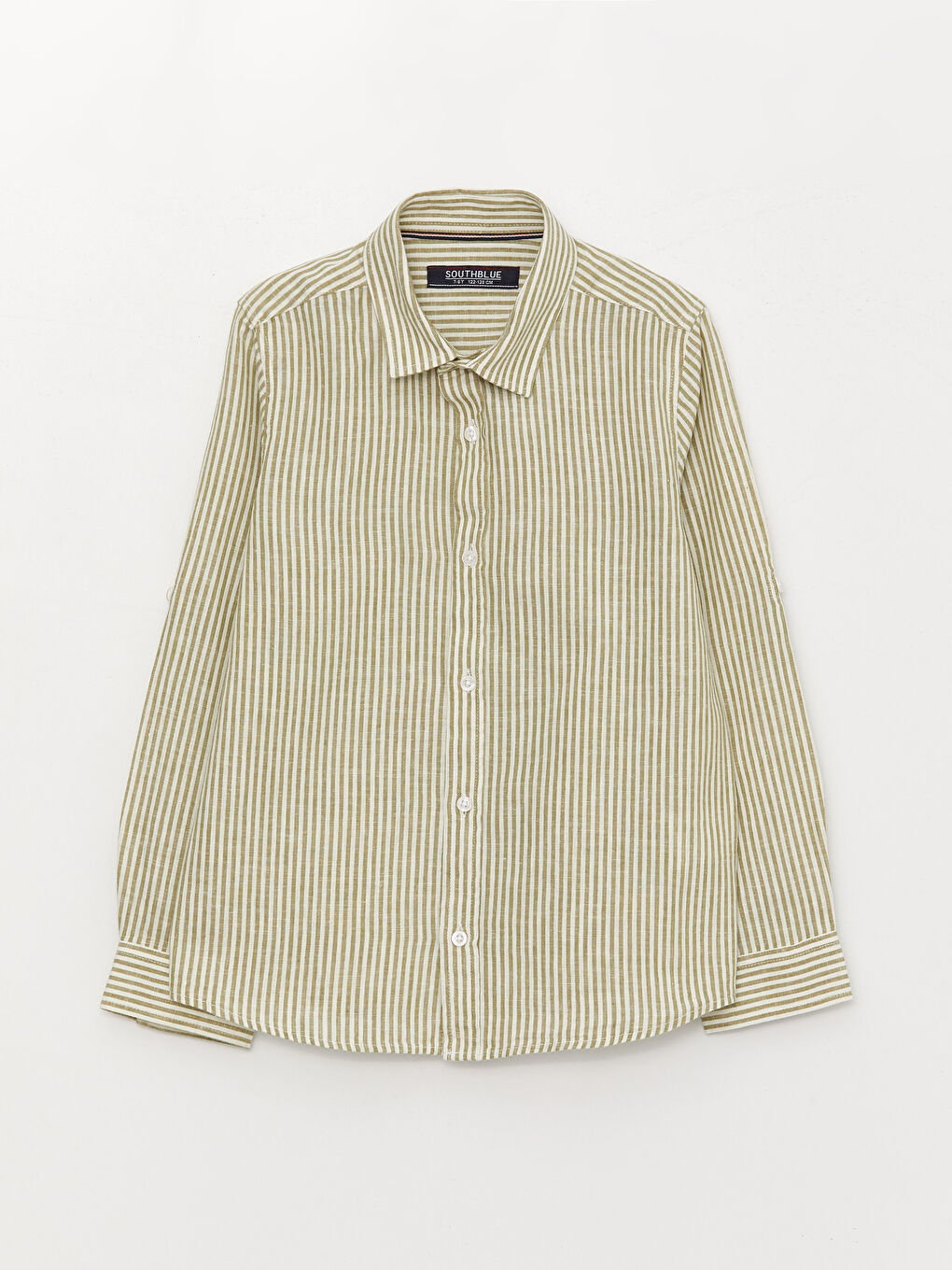 Haki Çizgili Uzun Kollu Erkek Çocuk Gömlek