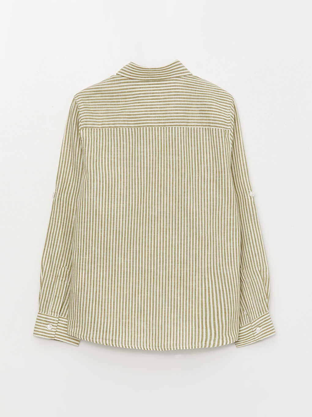 Haki Çizgili Uzun Kollu Erkek Çocuk Gömlek-1