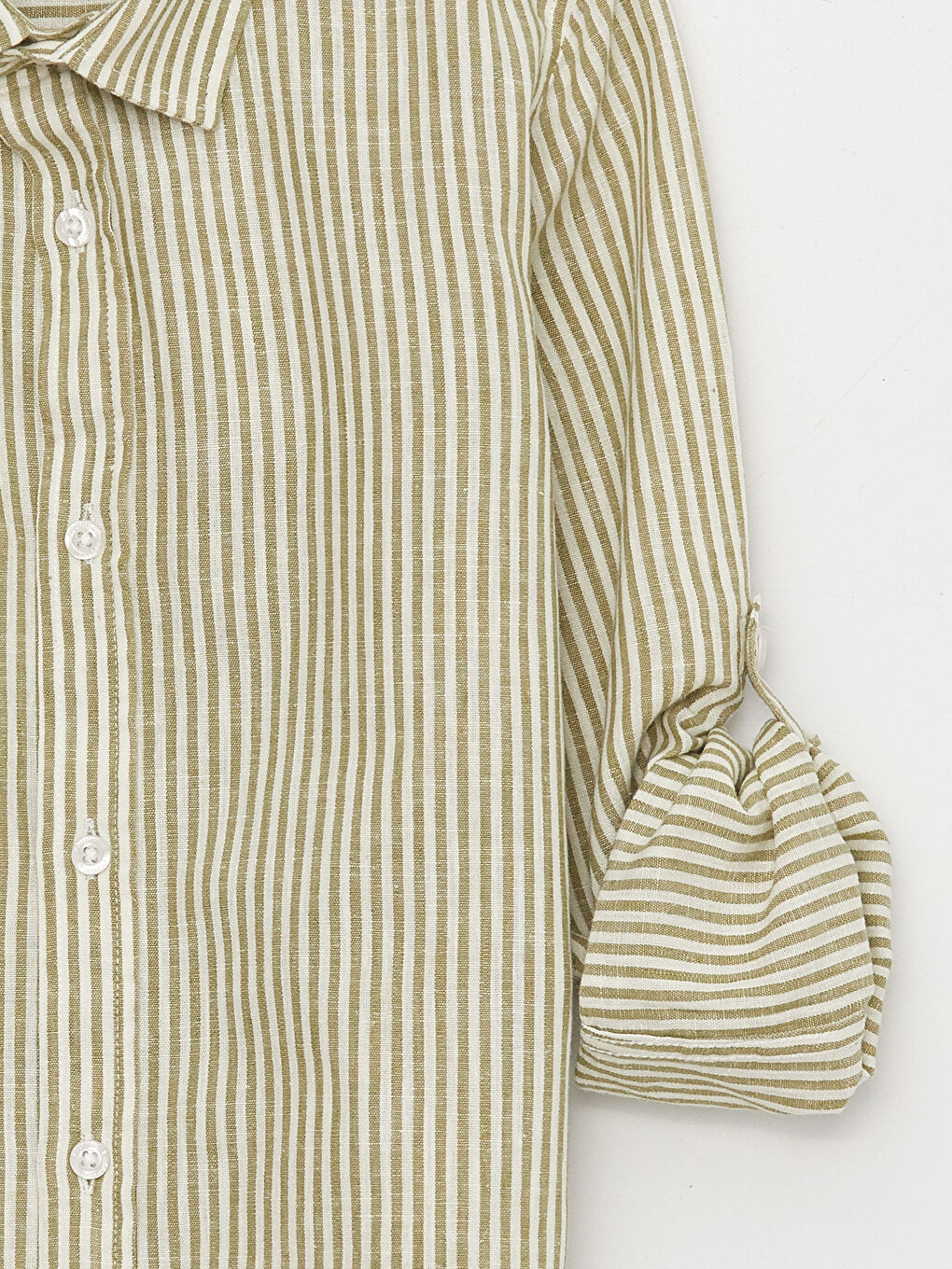 Haki Çizgili Uzun Kollu Erkek Çocuk Gömlek-2