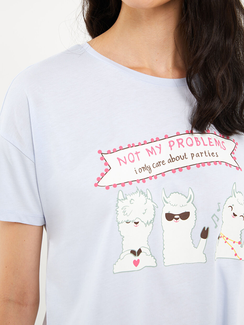 Mavi Bisiklet Yaka Baskılı Kısa Kollu Kadın Pijama Takımı-3