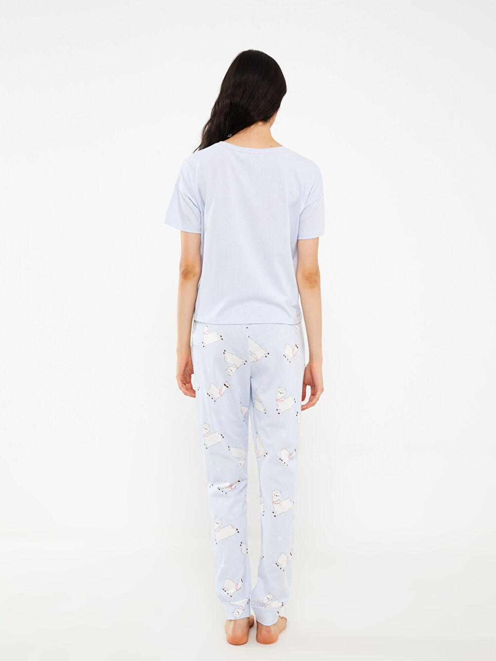 Mavi Bisiklet Yaka Baskılı Kısa Kollu Kadın Pijama Takımı-4