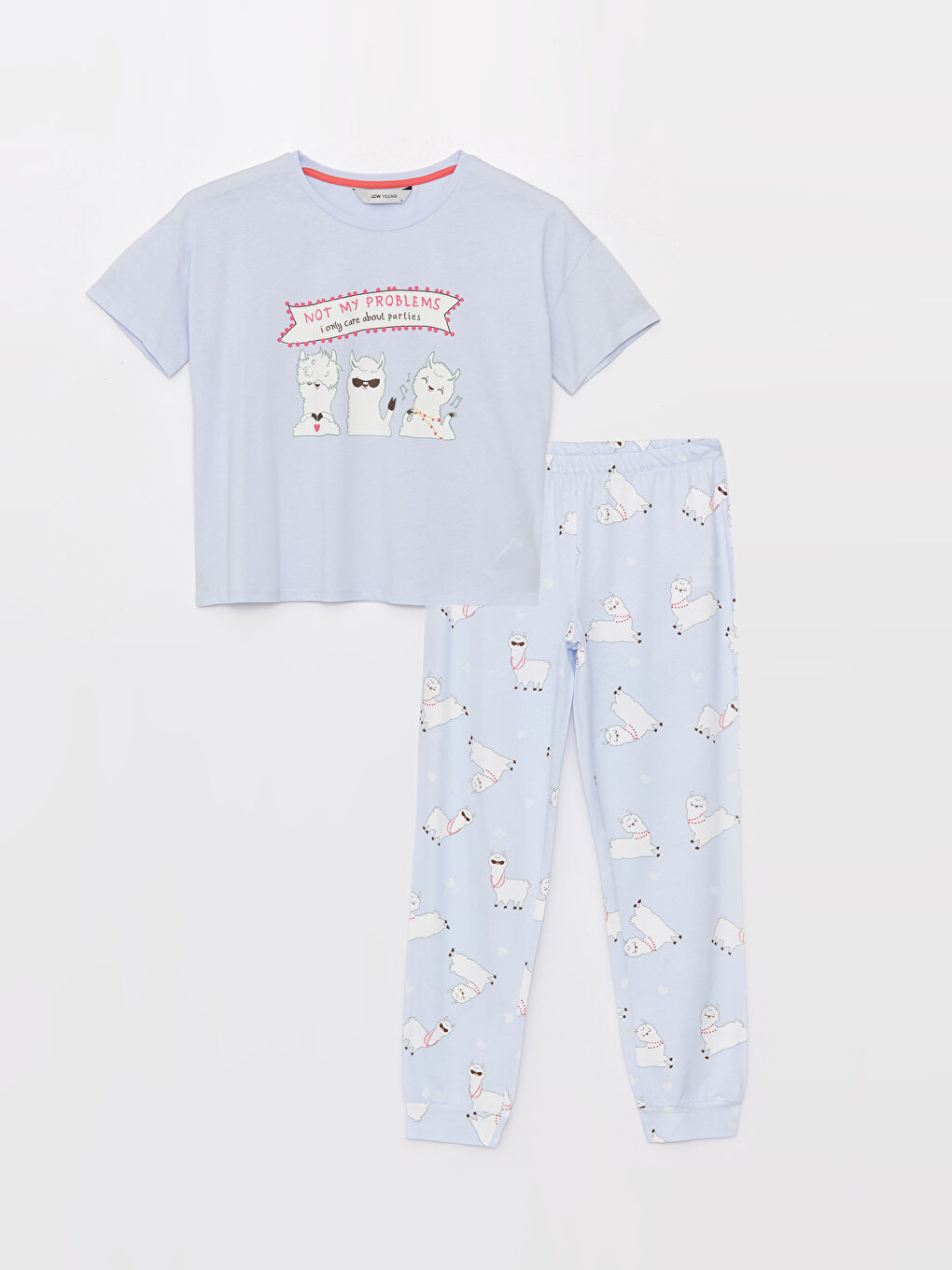 Mavi Bisiklet Yaka Baskılı Kısa Kollu Kadın Pijama Takımı-5