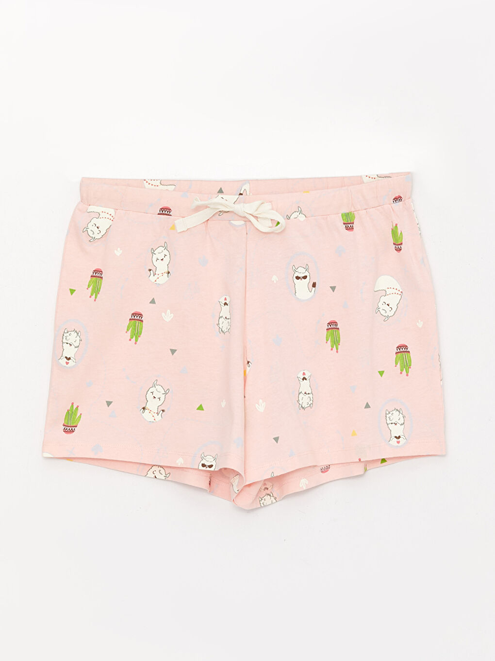 طقم بيجامة قصيرة كم قصير مطبوع بياقة دائرية للسيدات-7