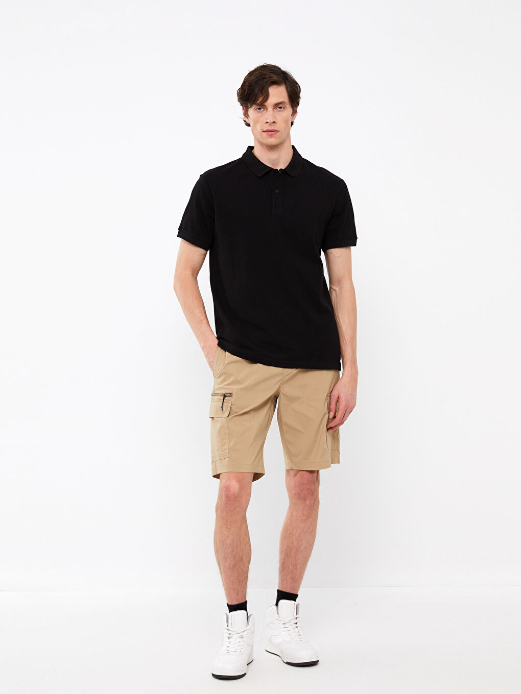 Siyah Polo Yaka Kısa Kollu Penye Erkek Tişört-2