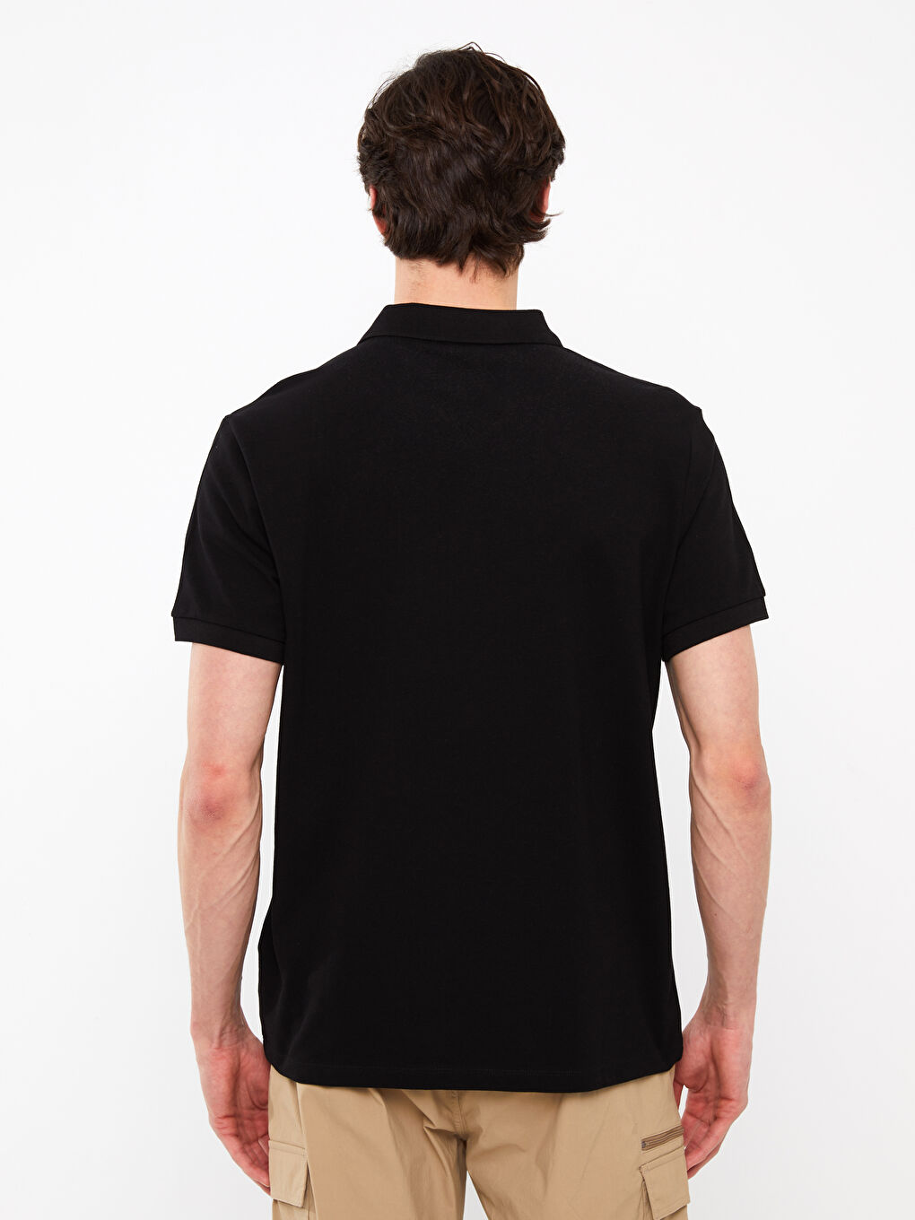Siyah Polo Yaka Kısa Kollu Penye Erkek Tişört-4