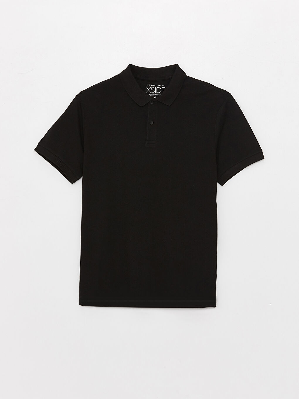 Siyah Polo Yaka Kısa Kollu Penye Erkek Tişört-5