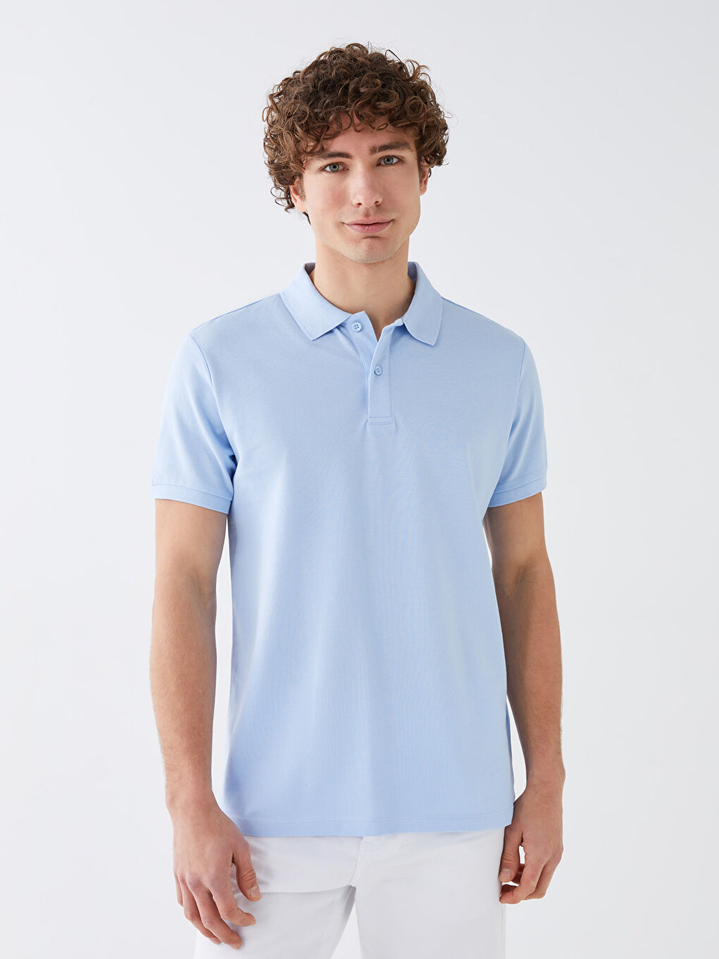 Mavi Polo Yaka Kısa Kollu Penye Erkek Tişört