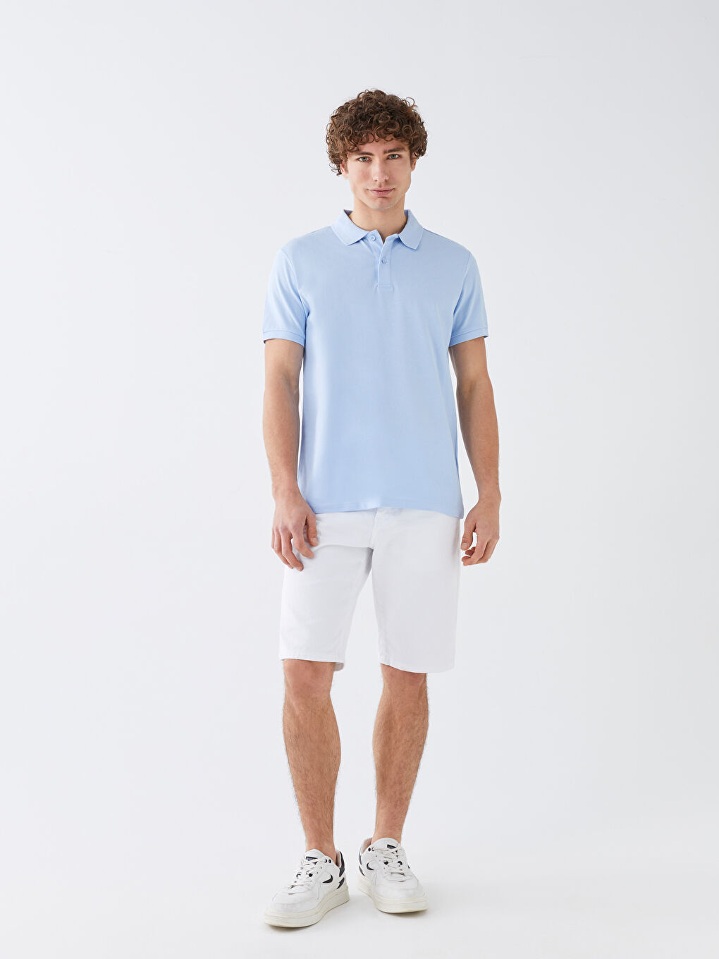 Mavi Polo Yaka Kısa Kollu Penye Erkek Tişört-2