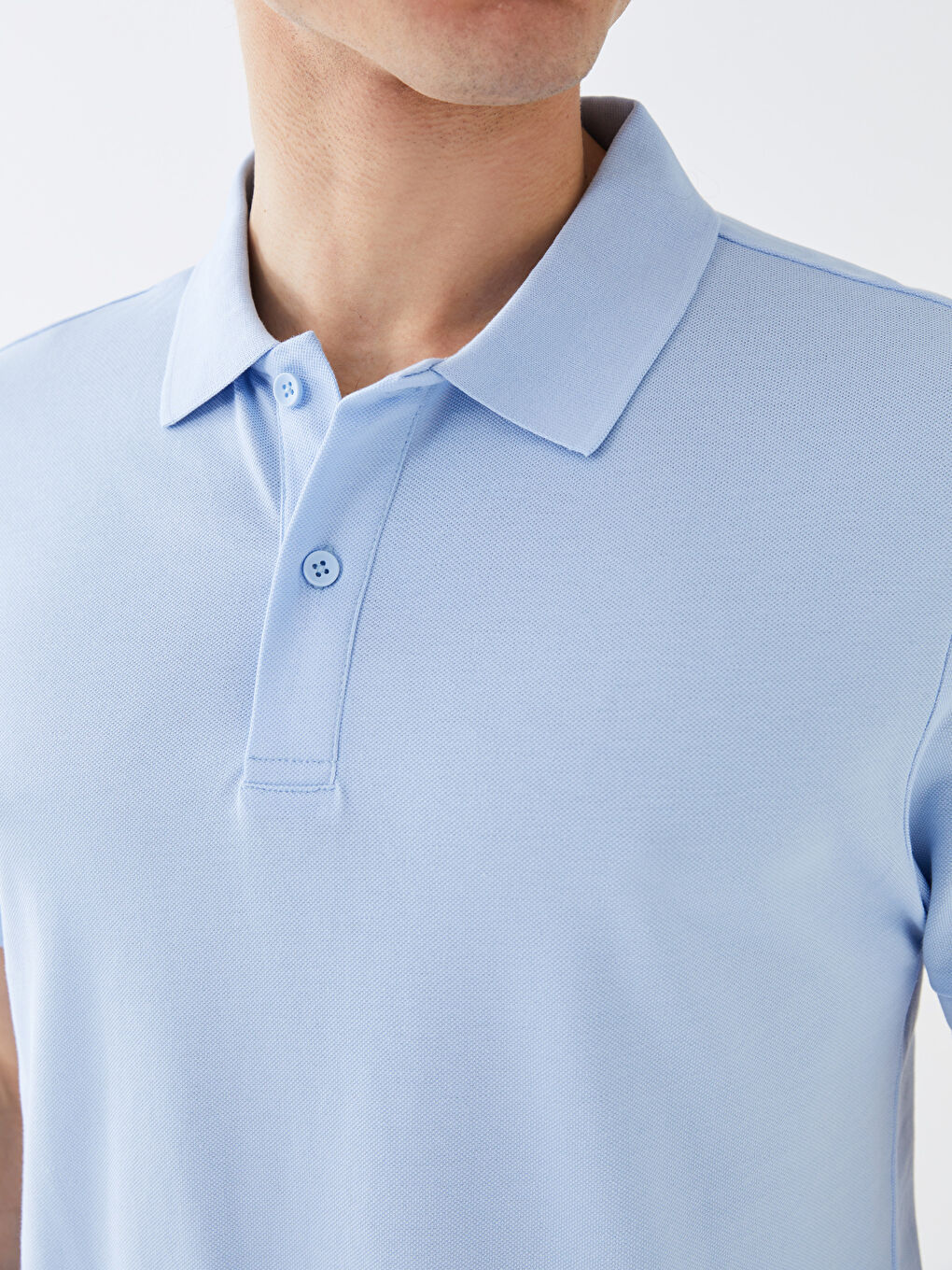 Mavi Polo Yaka Kısa Kollu Penye Erkek Tişört-3