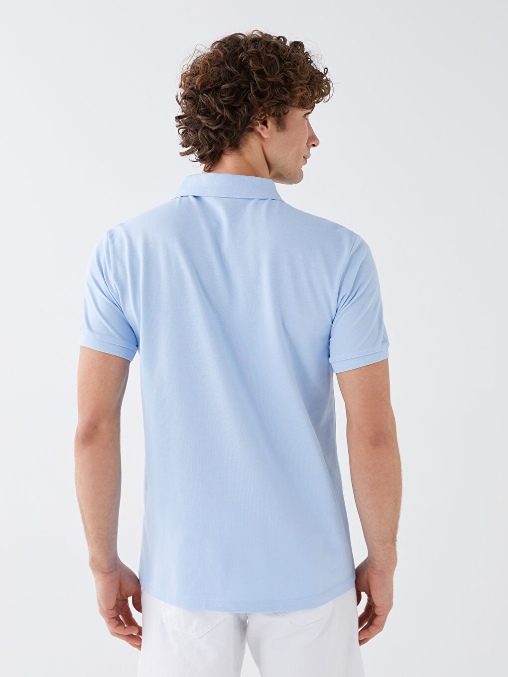 Mavi Polo Yaka Kısa Kollu Penye Erkek Tişört-4
