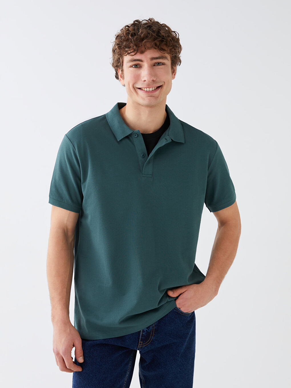 Yeşil Polo Yaka Kısa Kollu Penye Erkek Tişört