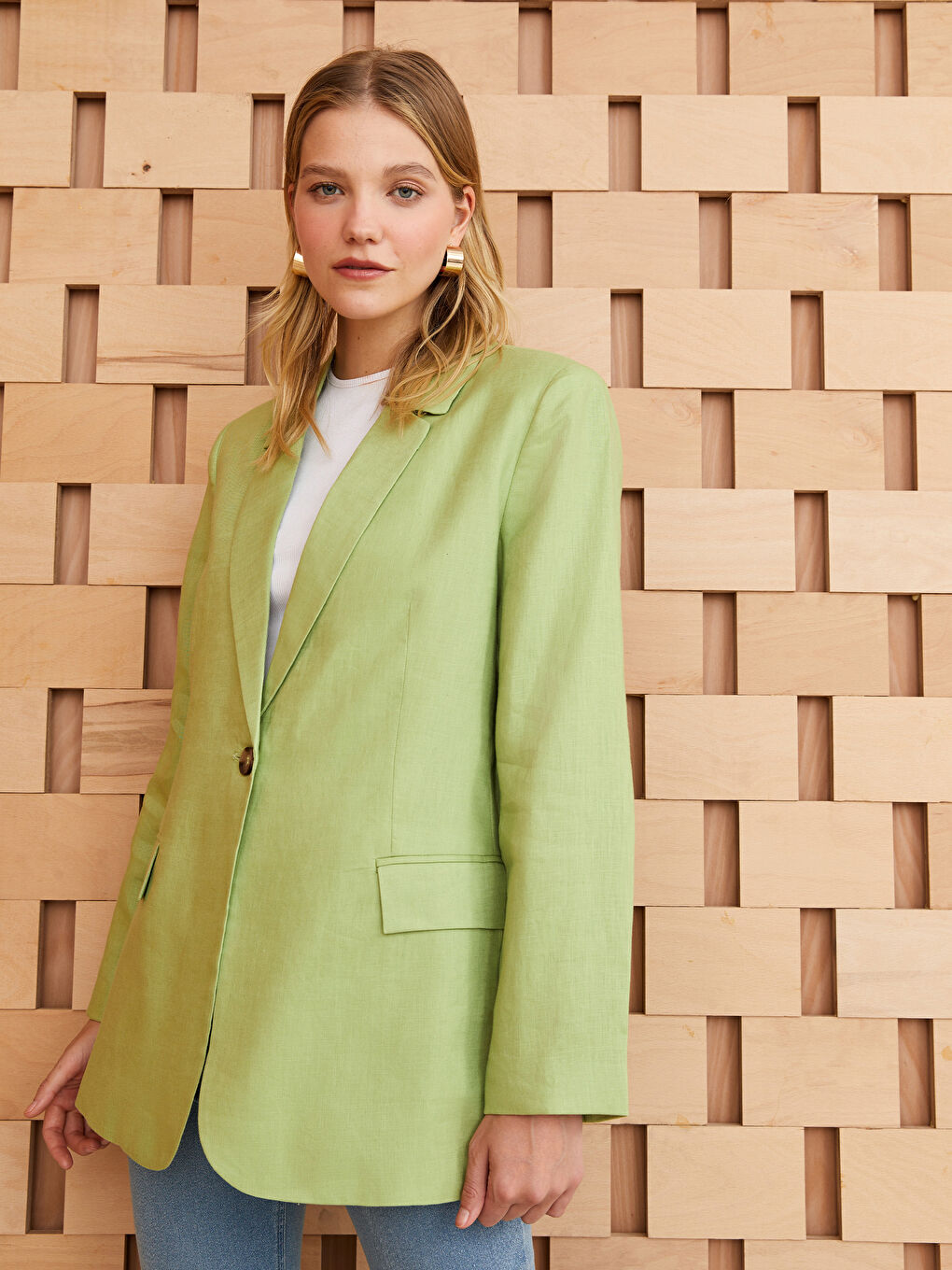 LCW Modest Yeşil %100 Keten Kadın Blazer Ceket - 1